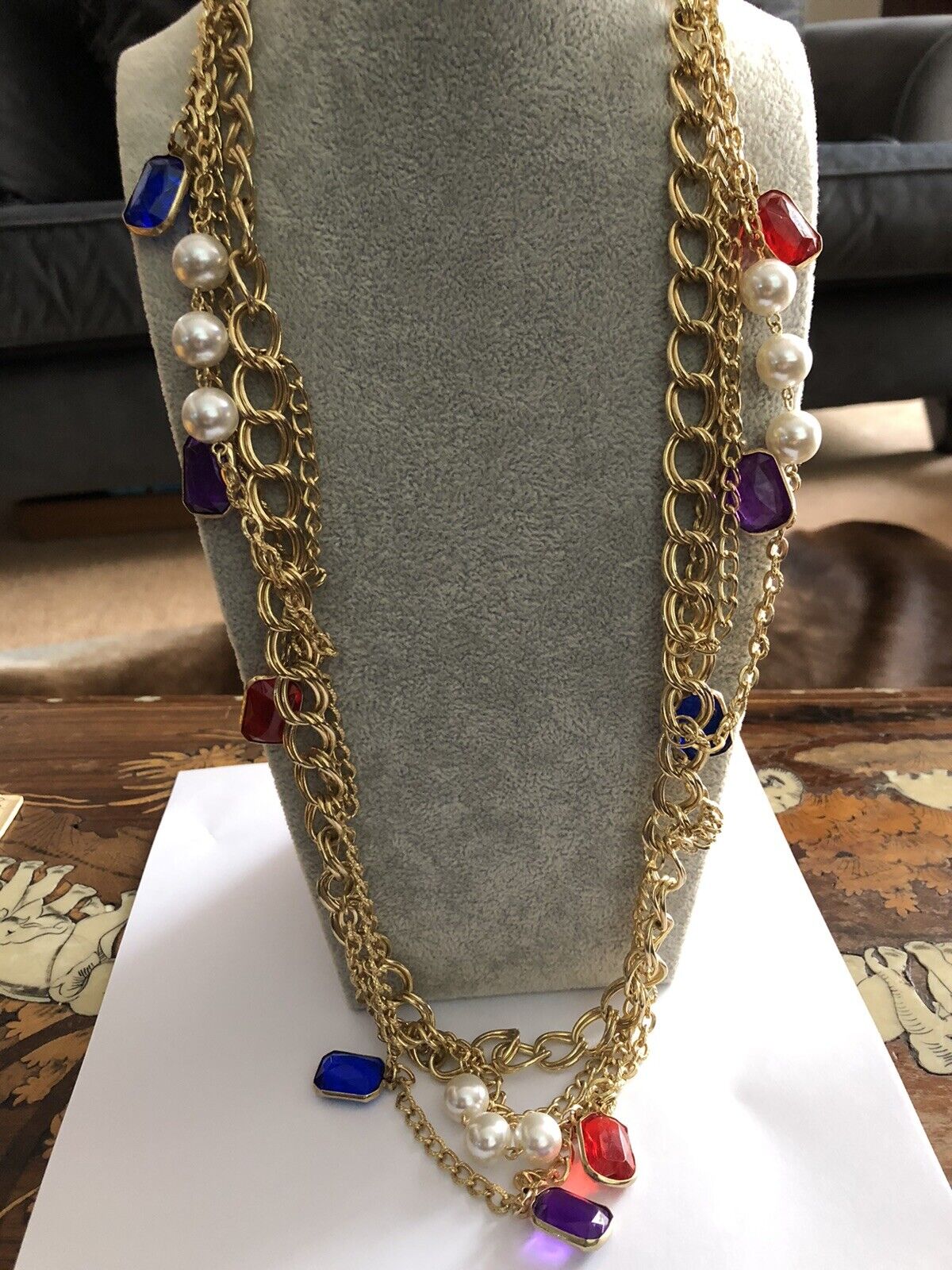 Vintage Gold Tone Multiple Strand Faux Pearl Necklace