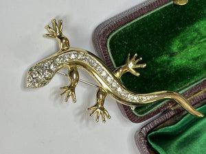 Vintage Gold Tone Diamanté Lizard Brooch