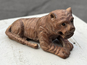 Carved Wooden Animals. Tiger & St Bernard Dog.