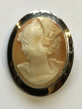 Vintage Silver Shell Carved Cameo Brooch Stamped