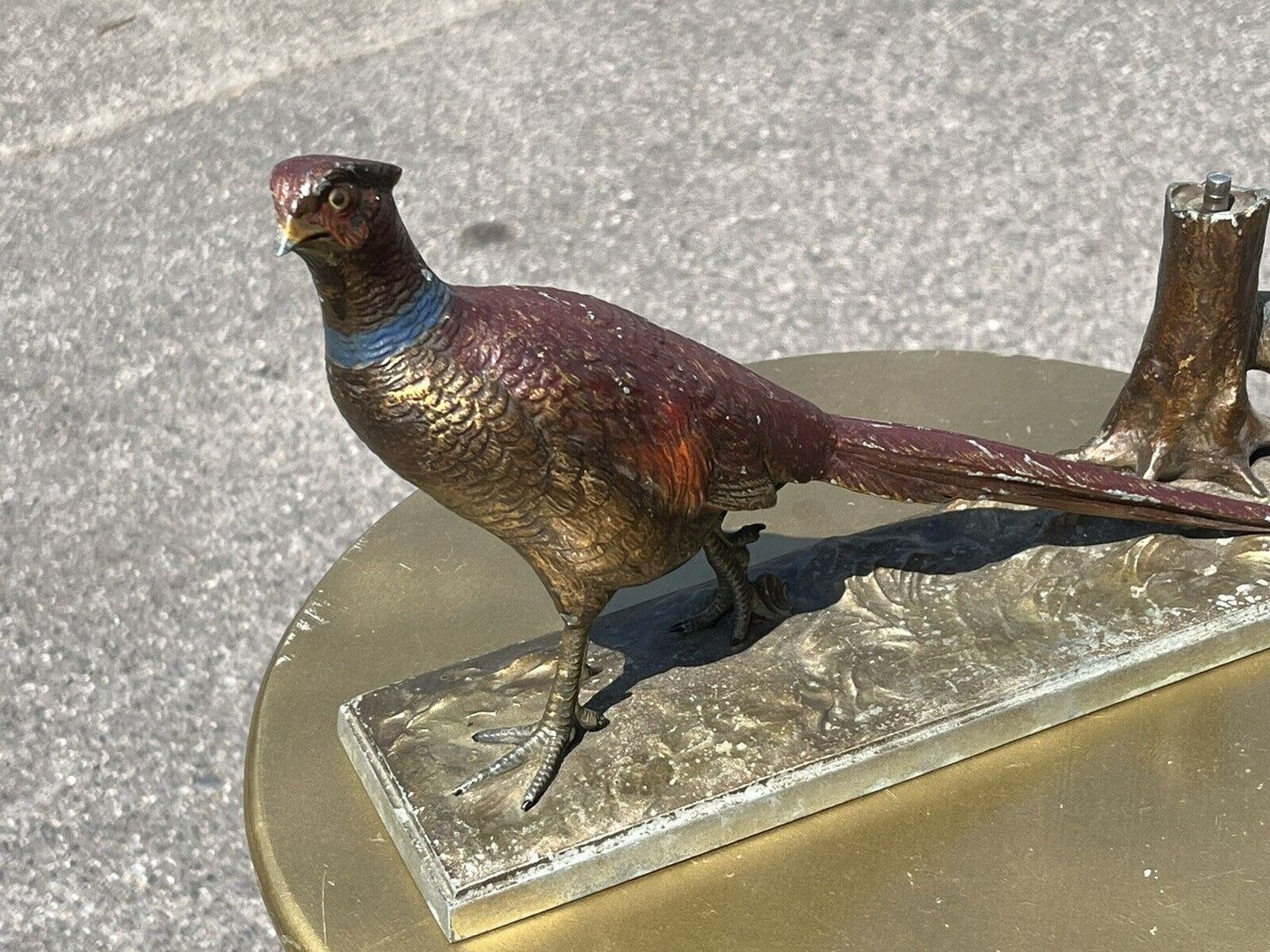 Austrian Cold Painted Pheasant Table Lighter & Striker. LARGE IN SIZE.