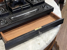 Antique Ebony Writing Box, Desk & Pen Stand, Drawer & Compartments.