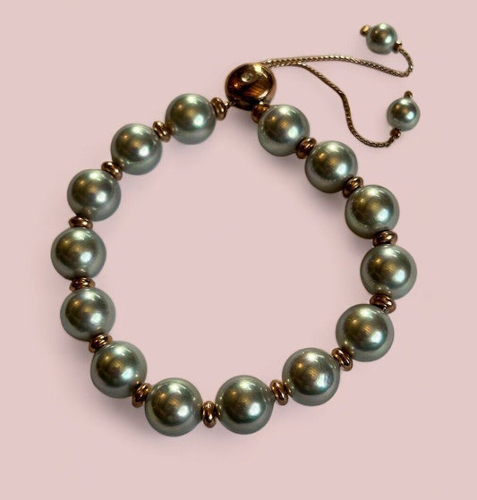 Vintage Grey Faux Pearl Rose Gold Plated Adjustable Bracelet