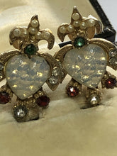 Vintage Gold Tone Hearts Diamanté Screwback Earrings