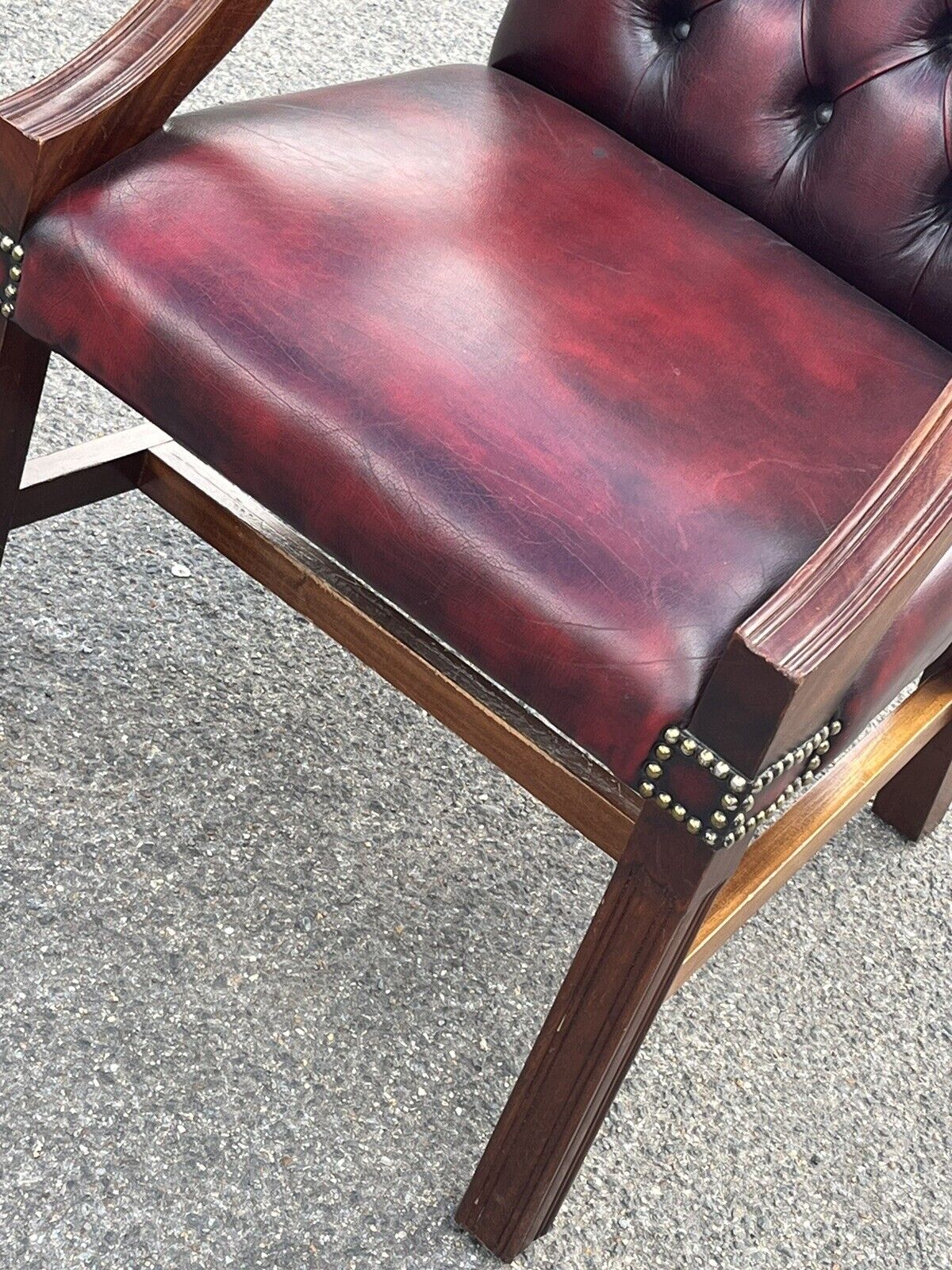 Red Leather Buttoned Back Gainsborough Armchair.
