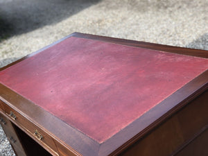 Pedestal Desk With Red Leather Top. Brass Handles.
