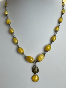 Vintage Old Satin Bead Metal Detail Drop Necklace