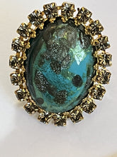Vintage Gold Plated Turquoise Gold Murano Glass Statement Adjustable Ring