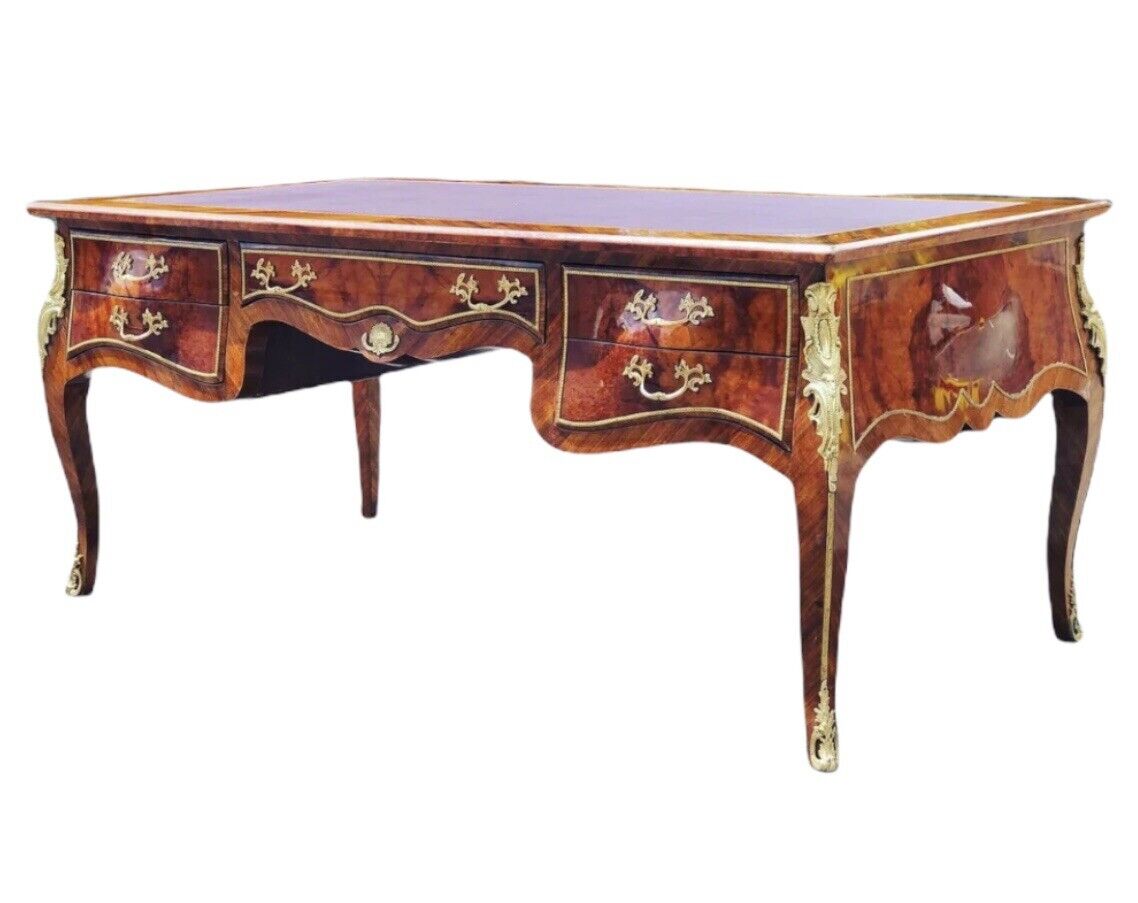 Pair Of Large Inlaid Kingswood Desks With Brass Decoration, Very Impressive.
