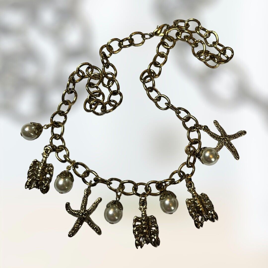 Vintage Starfish Lobster Faux Pearl Necklace