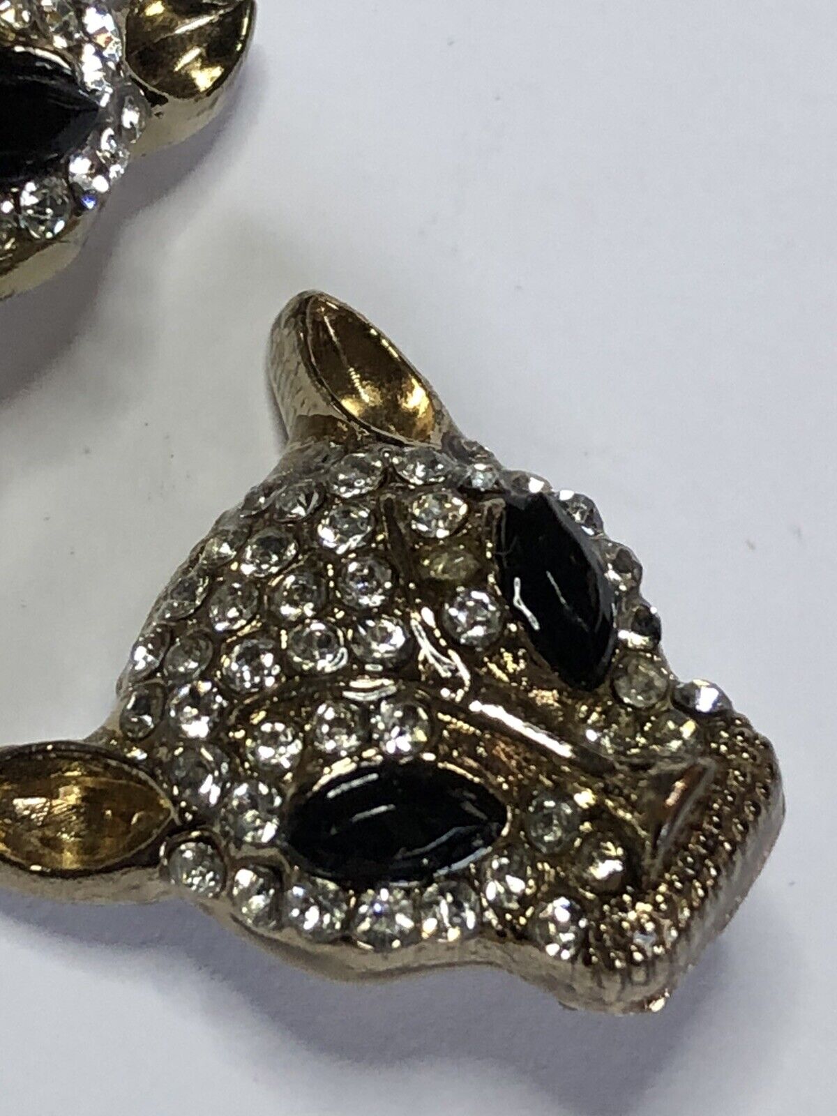 Vintage Jaguar Leopard Diamanté Clip On Earrings