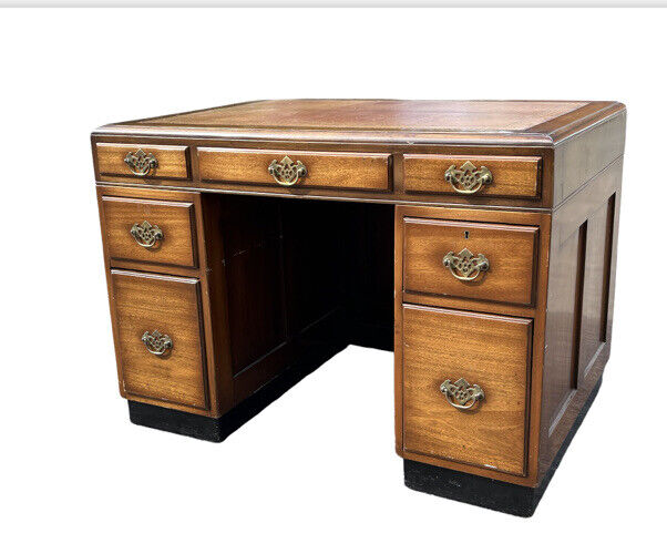 Mahogany  Desk, Brass Handles, Panelled Sides & Rear.