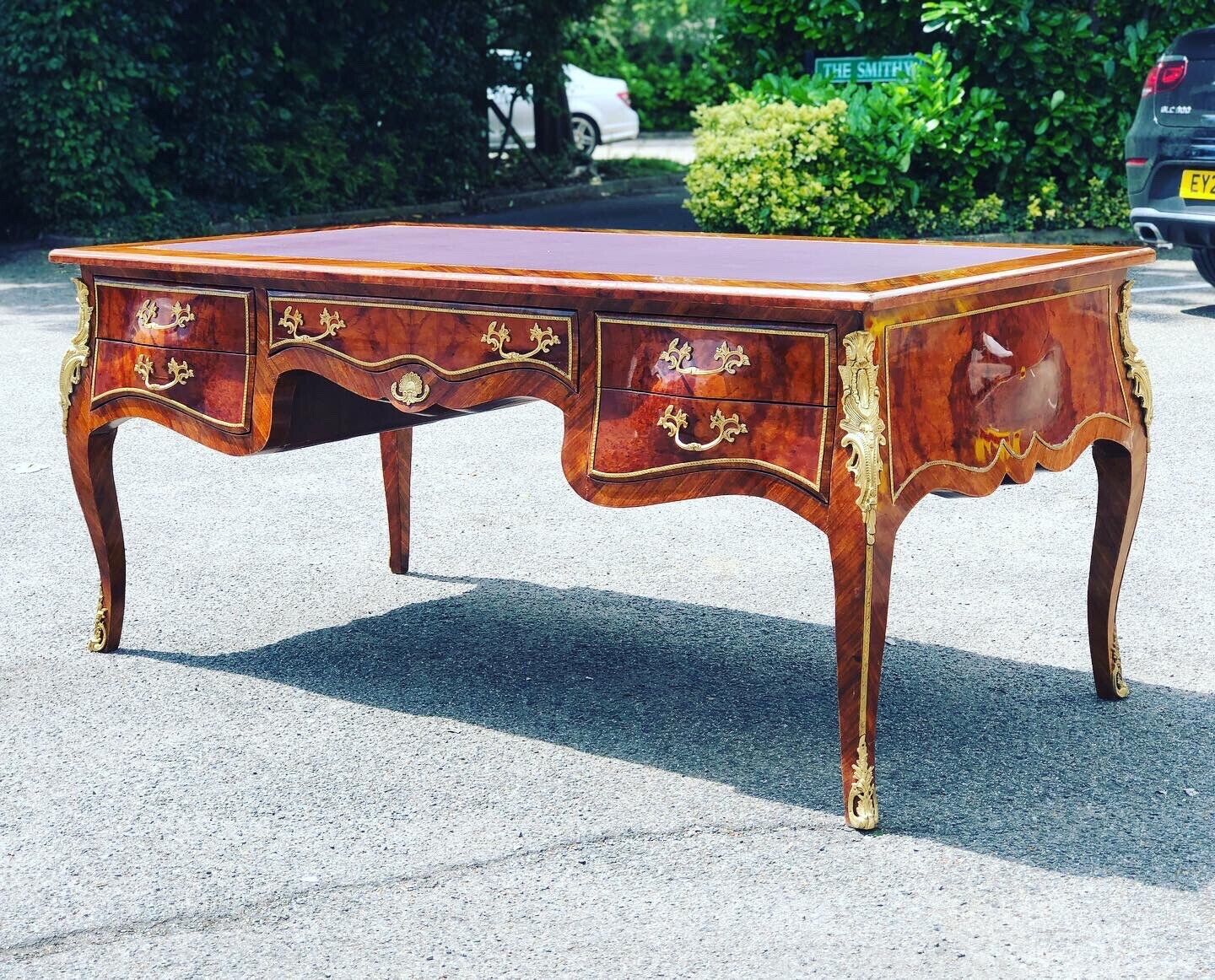 Pair Of Large Inlaid Kingswood Desks With Brass Decoration, Very Impressive.