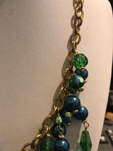 Vintage Gold Tone Chain Green Beaded Necklace