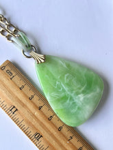 Vintage Green Blue White Marbled Acrylic Gold Tone Link Necklace Long Length