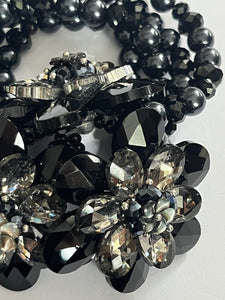 Butler And Wilson Gunmetal Black Flowers Beaded Statement Bracelet