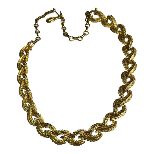 Vintage Signed Gold Tone Etruscan Leaves Necklace