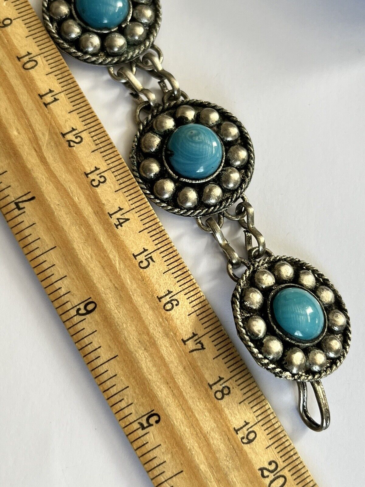 Vintage Silver Tone Faux Turquoise Bead Bracelet