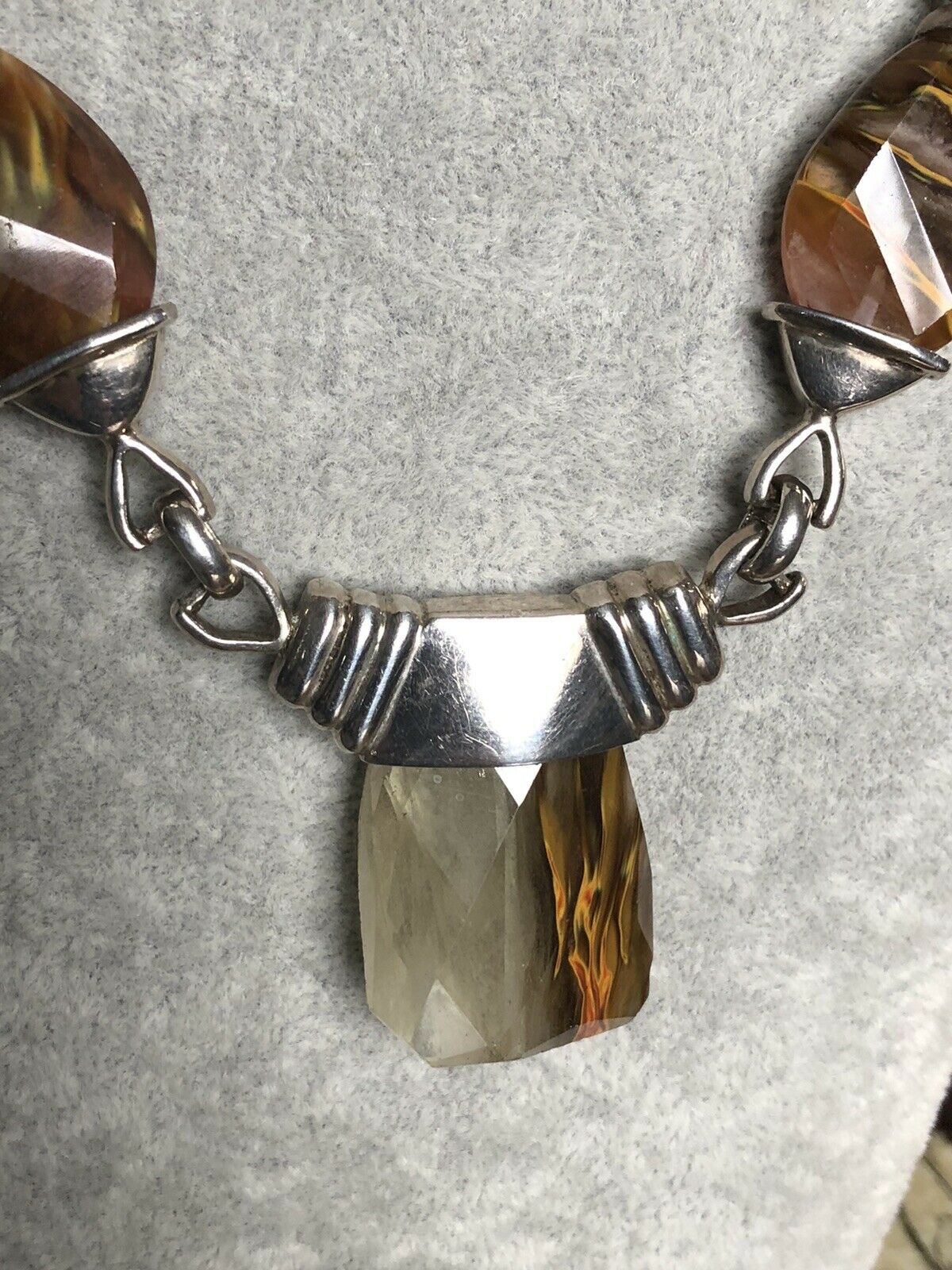 Vintage Silver 925 Natural Stone Statement Necklace