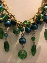 Vintage Gold Tone Chain Green Beaded Necklace