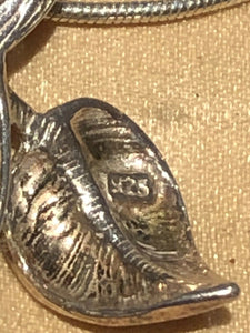 Vintage Silver 925 Gold Wash Branch Leaves Pendant Necklace