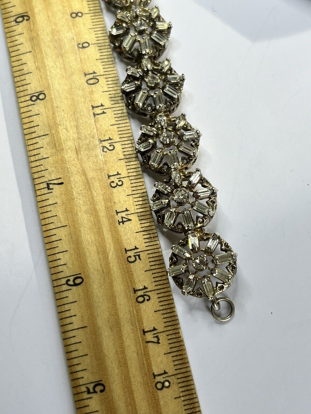 Vintage Baguette Diamanté Flower Link Bracelet