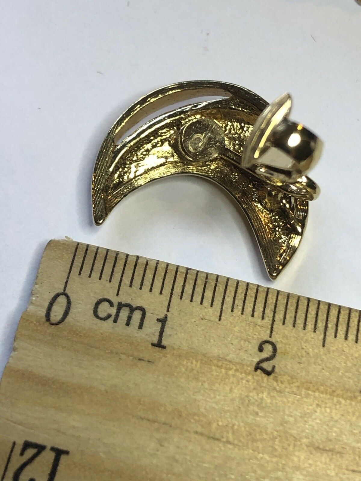 Vintage Gold Tone Diamanté Moon Clip On Earrings
