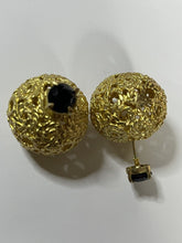 Vintage Gold Tone Blue Diamanté Stud And Ball Earrings