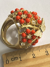 Vintage Gold Tone Orange Bead Diamanté Butterfly Statement Ring