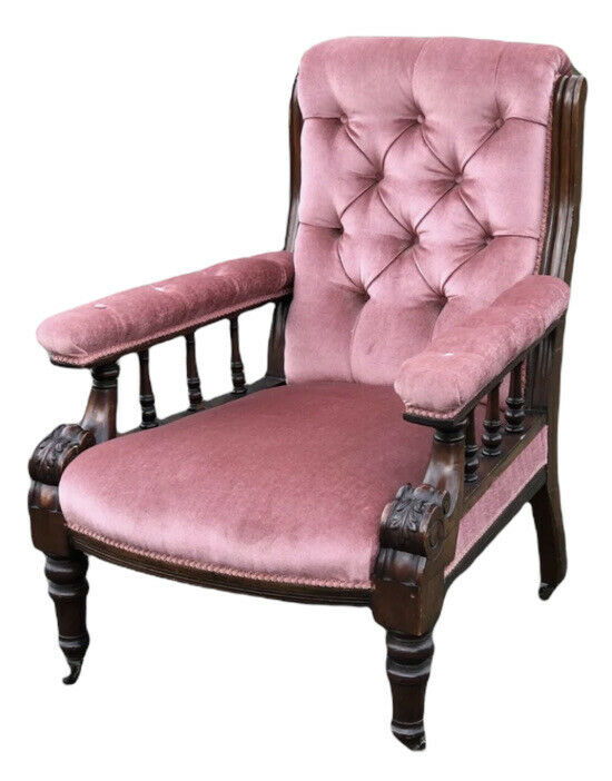 Victorian Armchair With Mahogany Frame, Buttoned Back Armchair