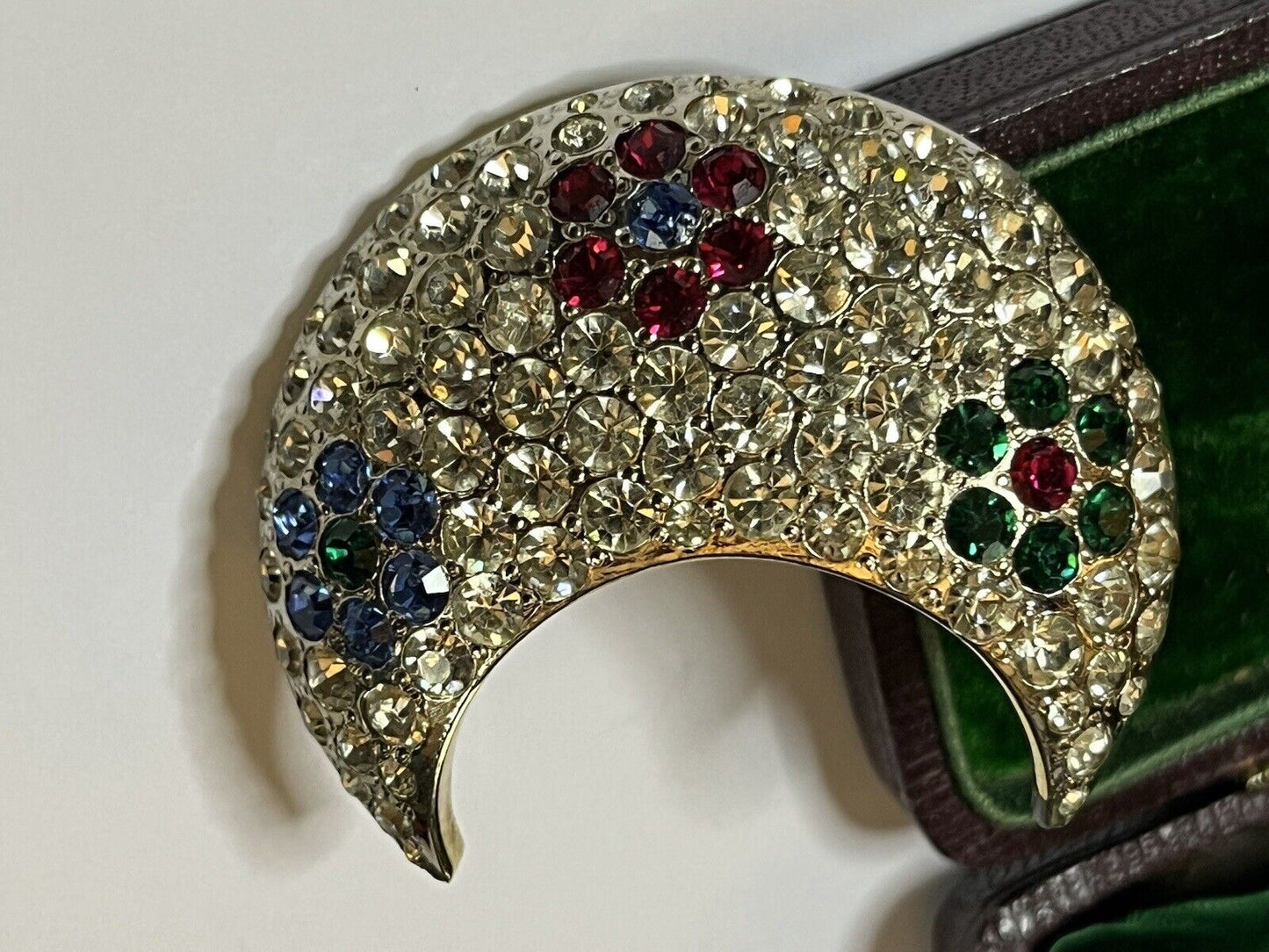 Vintage Half Moon Diamanté Made In Italy Brooch