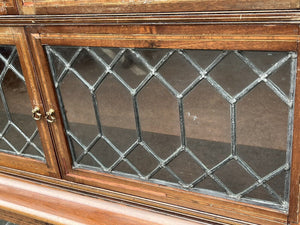 Edwardian Oak Sectional Bookcase With Lead light Glazing.