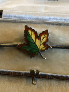 Vintage Silver Enamel Maple Leaf Bar Brooch