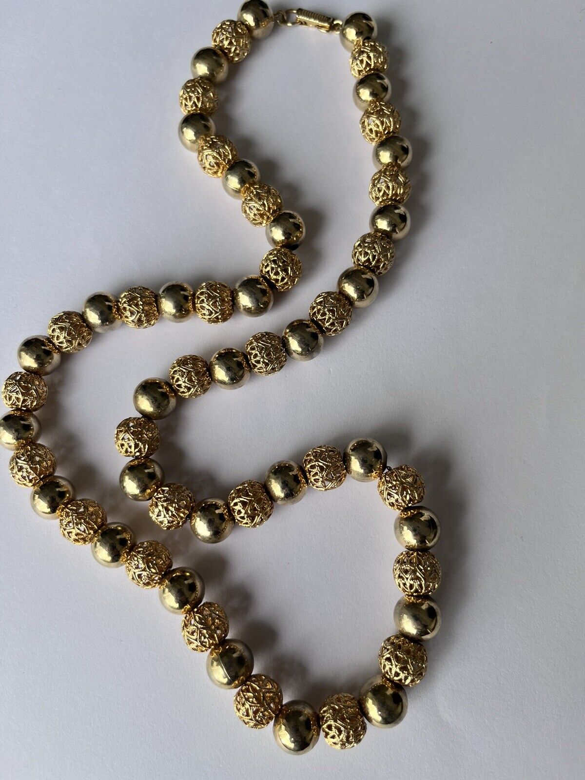 Vintage Gold Tone Long Length Beaded Necklace On Chain