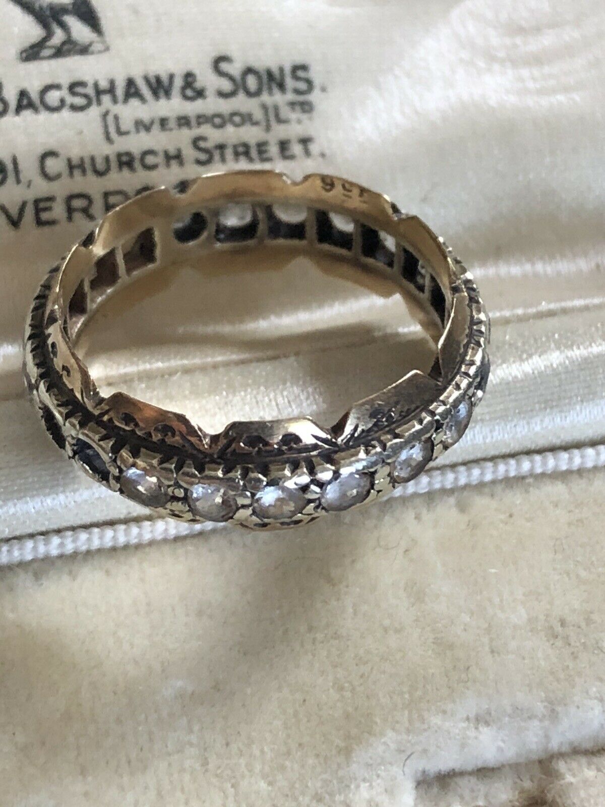 Vintage 9ct Gold Paste Eternity Ring 3 Stones Missing A/F