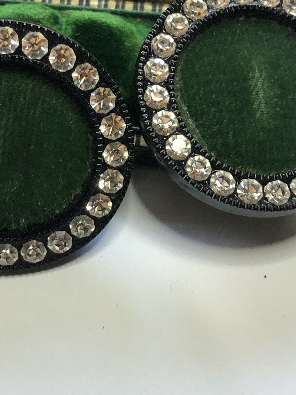 Vintage Signed Green Velvet Diamanté Clip On Earrings