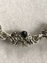 Vintage Silver Tone Black Enamel Elephant Bracelet