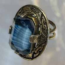 Vintage Celtic Large Glass Blue Stone Ring