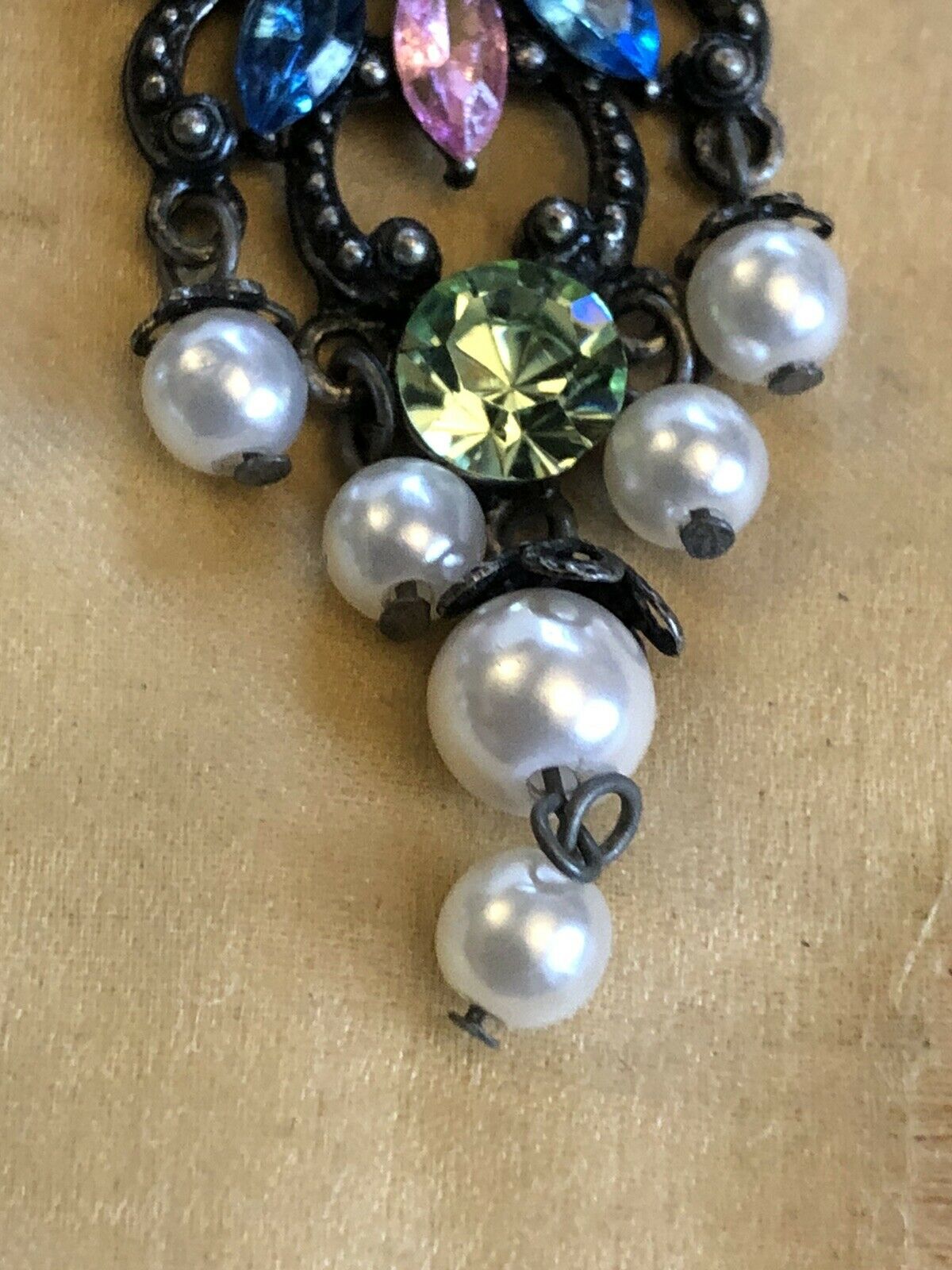 Vintage Multicoloured Diamanté Faux Pearl Drop Earrings