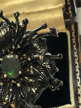 Vintage Gunmetal Silver 925 CZ and Black Opal Detailed Flower Ring Size N