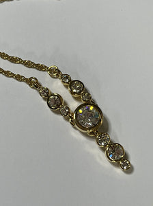 Vintage Signed 1980s Gold Plated Crystal Necklace Old New Stock