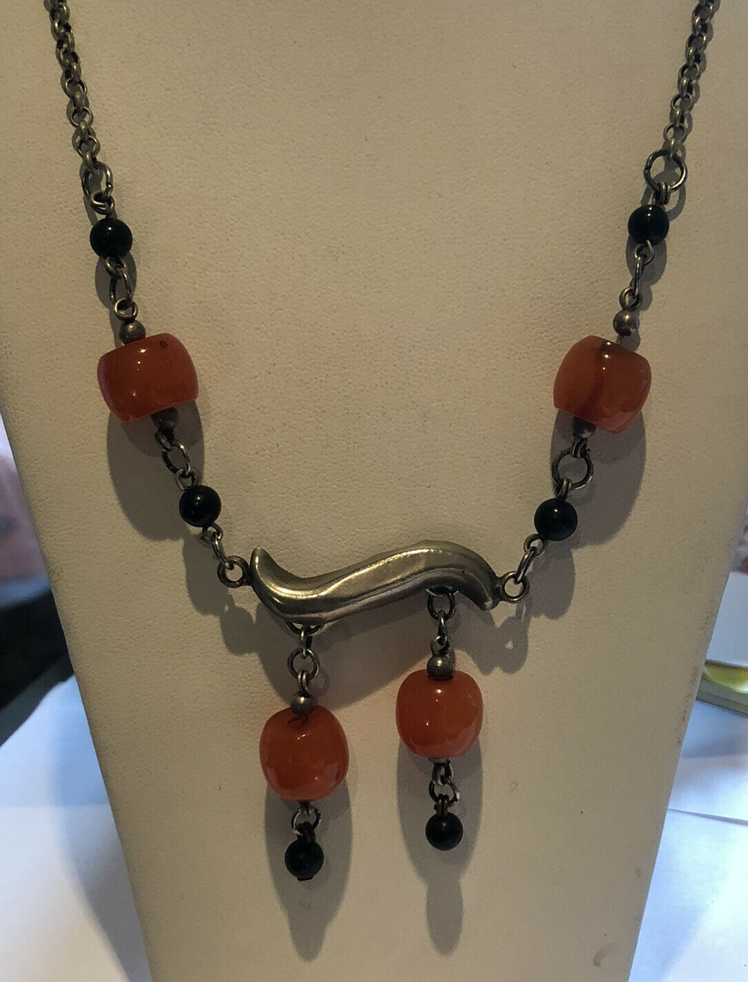 Vintage Silver Tone Beaded Metal Necklace