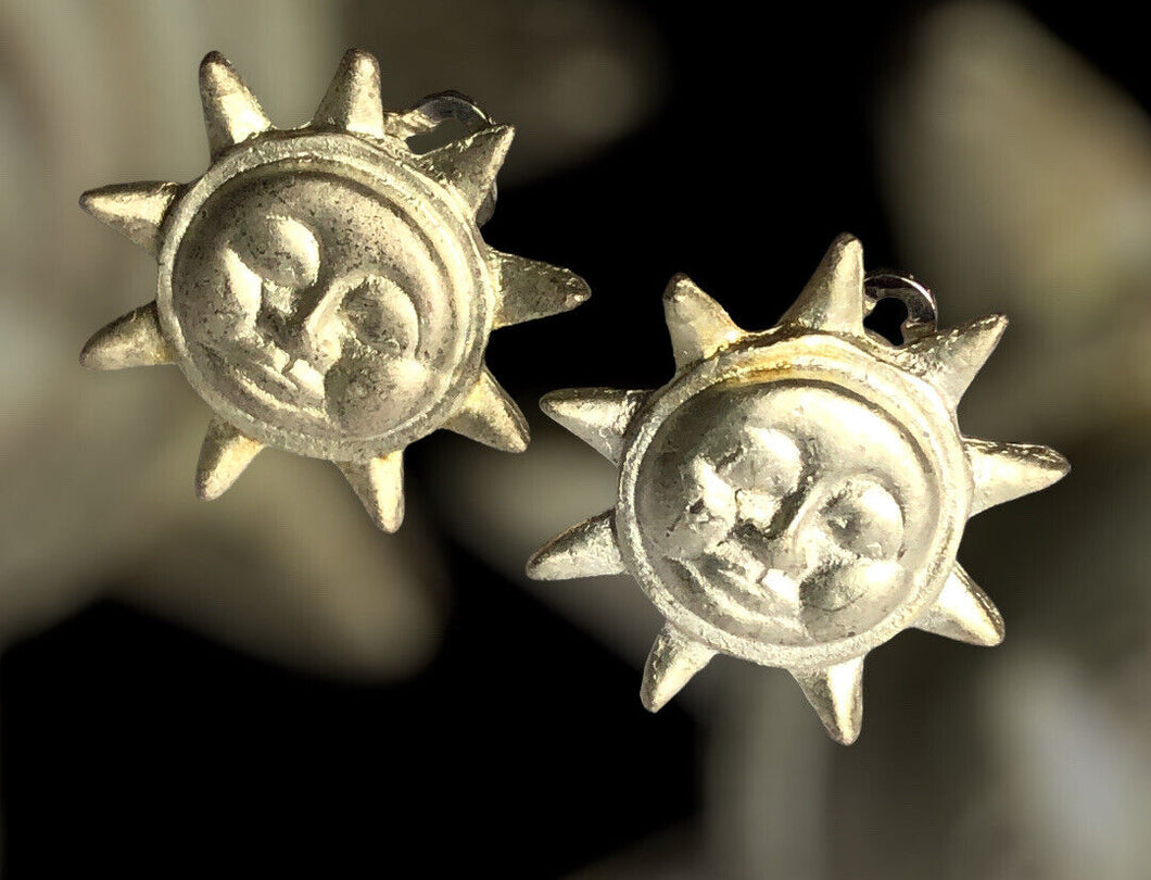 Vintage Silver Tone Sun Clip On Earrings