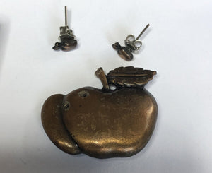 Vintage Apple Brooch Earring Set
