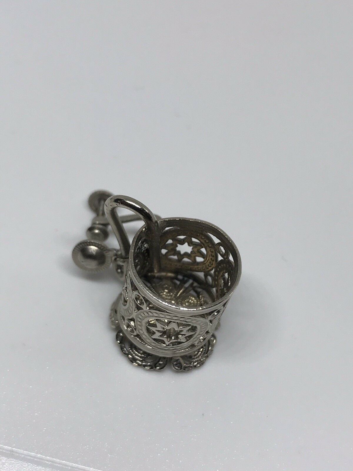 Vintage Cut Out Silver Tone Metal Tankards Screw Back Earrings
