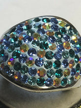 Vintage Rhodium Plated Blue Green Multicolour CZ Statement Ring