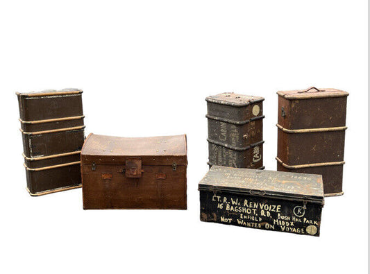 Edwardian Luggage, 5 Pieces, Belonging To An Officer In The War