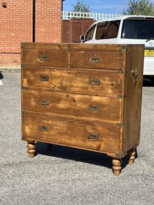 Pine Campaign Style Chest. Military Chest. With Brass Handles & Brass Bound.