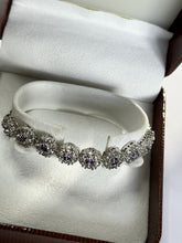 Vintage Rhodium Plated Purple Clear Diamanté Flowers Bracelet New Old Stock