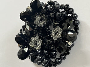 Butler And Wilson Gunmetal Black Flowers Beaded Statement Bracelet